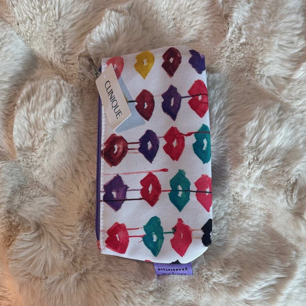 Clinique Multicolor Lip Print makeup bag. New